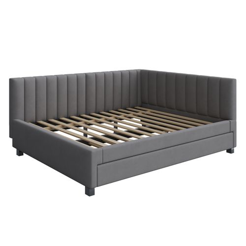 Lit Double 140x200cm, Lit Gigogne 90x190cm, Avec Sommier à Lattes, Lits Jeunes, Velours Gris