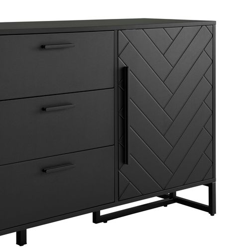 Buffet Salon Noir 145x40x75cm, 2 Portes 3 Tiroirs