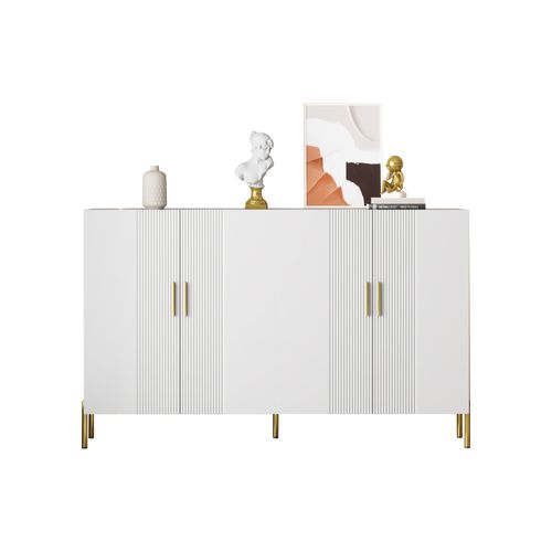 Buffet Moderne 160x35x100cm, 4 Portes Blanc Rangement Salon