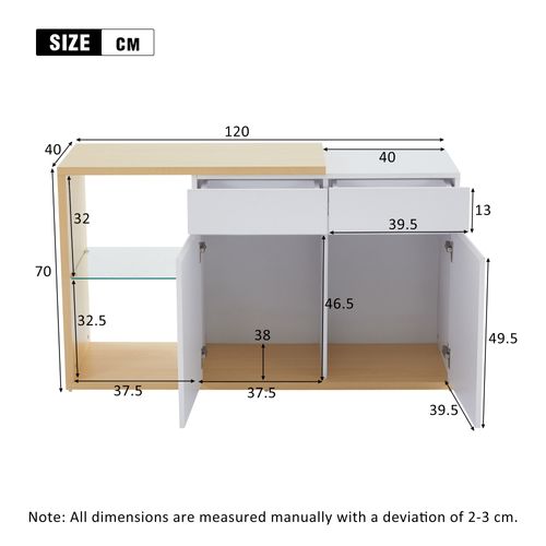 Buffet LED 120x40x70cm Salon, 2 Portes 2 Tiroirs Blanc Design