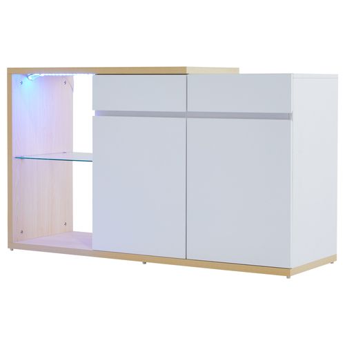 Buffet LED 120x40x70cm Salon, 2 Portes 2 Tiroirs Blanc Design