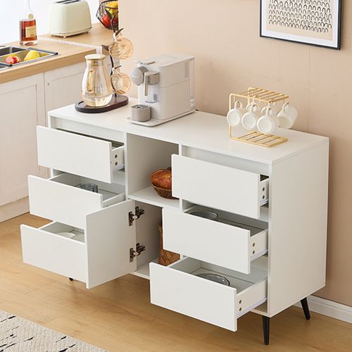 Buffet LED 6 Tiroirs Pieds Métal Noir, Blanc Design Moderne 120x40x80cm
