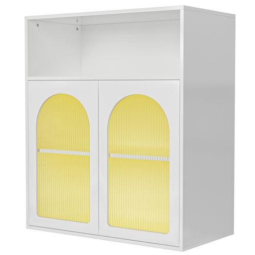 Buffet LED 140x35x90cm Meuble Cuisine/salon, Mdf Blanc Rangement Élégant