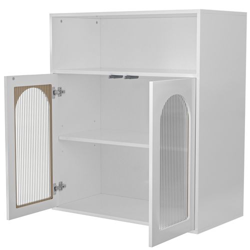 Buffet LED 140x35x90cm Meuble Cuisine/salon, Mdf Blanc Rangement Élégant