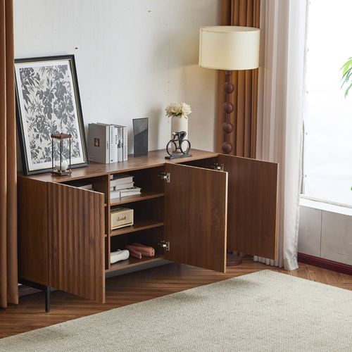 Buffet Armoire Cuisine 150x40x80cm, Meuble Rangement Bois Design Chaleureux Marron