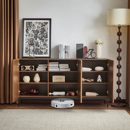 Buffet Armoire Cuisine 150x40x80cm, Meuble Rangement Bois Design Chaleureux Marron