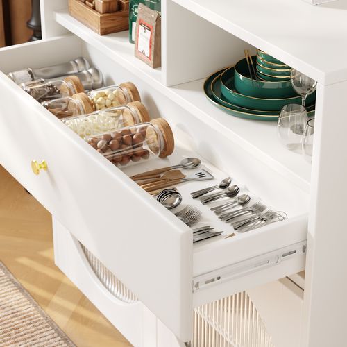 Buffet Moderne Porte Vitrée 1 Tiroir 100x40x90cm Blanc Avec Rangement Ouvert