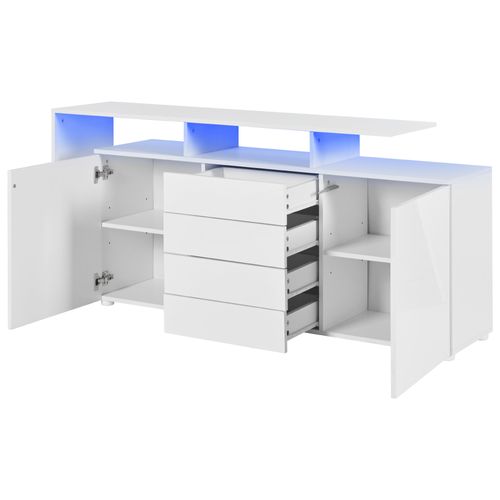 Buffet TV LED 4 Tiroirs Multifonction 160x35x70cm Blanc Salon et Entrée
