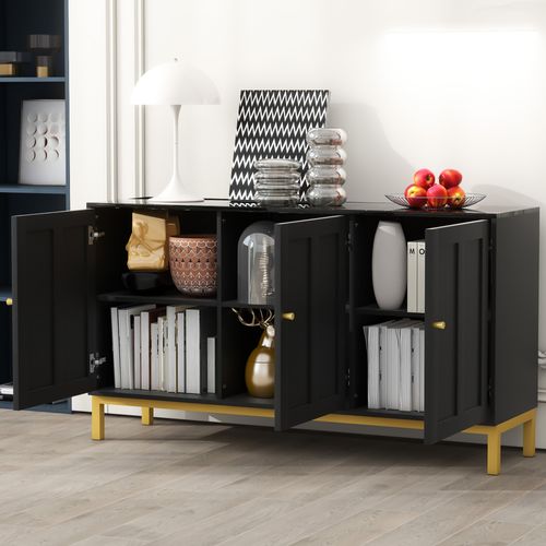 Buffet Placage Marbre 3 Portes Multi-espaces Cuisine/salon 140x39,8x78,2cm Noir