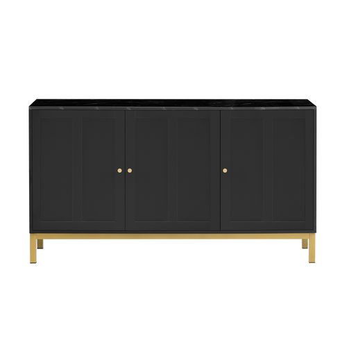 Buffet Placage Marbre 3 Portes Multi-espaces Cuisine/salon 140x39,8x78,2cm Noir