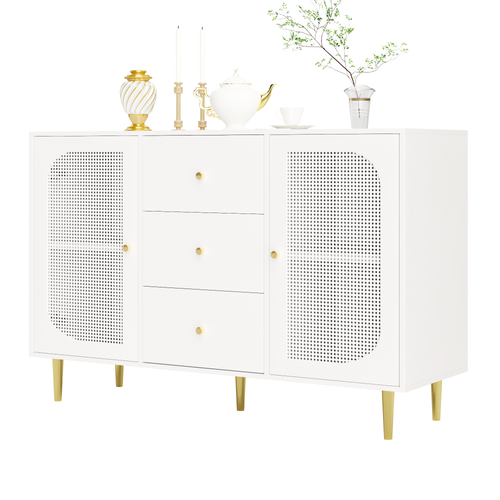 Buffet 120x40x90cm 3 Tiroirs 2 Portes Blanc – Cuisine/séjour Polyvalent Rangement