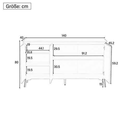 Buffet 140x40x80cm 3 Portes Sans Poignées Noir – Design Épuré Salle à Manger