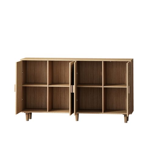 Buffet Rotin 158x40x88cm Naturel – 4 Portes Décoratif Élégant Cuisine/séjour