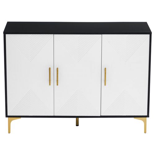Buffet Commode 120x40x88cm – Poignées Dorées Pieds Or Noir Blanc Polyvalent Chambre/salon