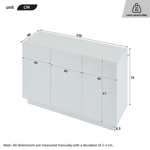 Buffet Entrée 120x40x75cm – Éclairage LED Intégré Blanc Rangement Design Moderne