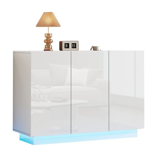 Buffet Entrée 120x40x75cm – Éclairage LED Intégré Blanc Rangement Design Moderne