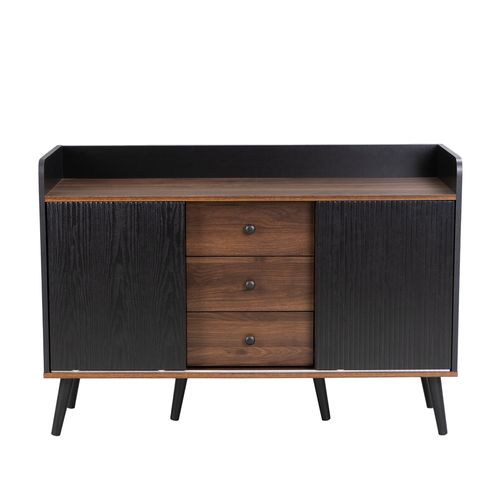 Buffet Coulissant 117,5x39,5x80cm – Portes Coulissantes Rayures Bois Marron+noir