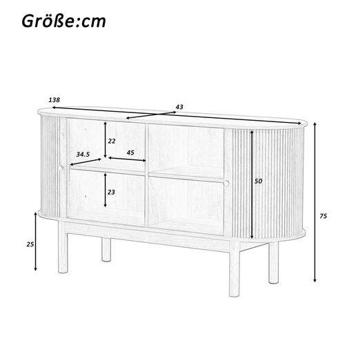 Buffet Naturel 138x43x75cm Portes Coulissantes Mdf – Cuisine Élégant