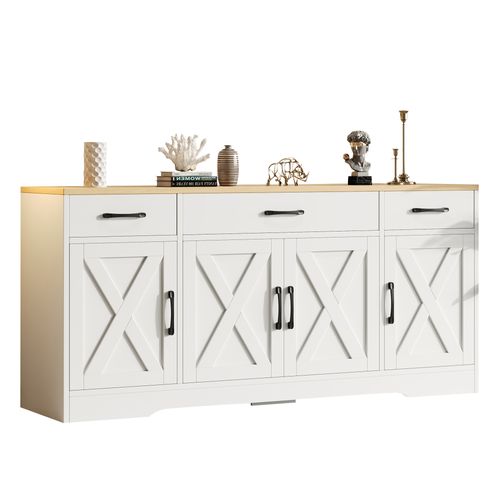 Buffet Blanc 160x37x75cm 3 Tiroirs 4 Portes – Rangement Cuisine/salon