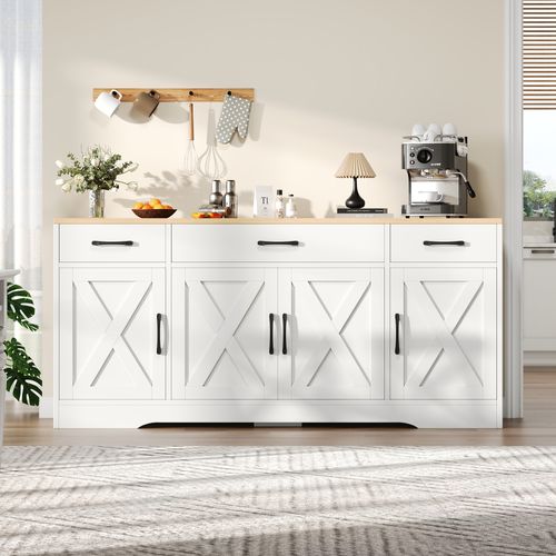 Buffet Blanc 160x37x75cm 3 Tiroirs 4 Portes – Rangement Cuisine/salon
