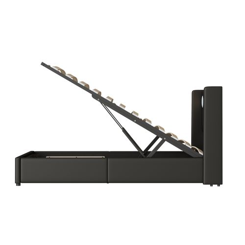 Lit Enfant Rembourré 90x200 Avec LED, Lecteur Bluetooth Et Charge USB, Pu, Noir