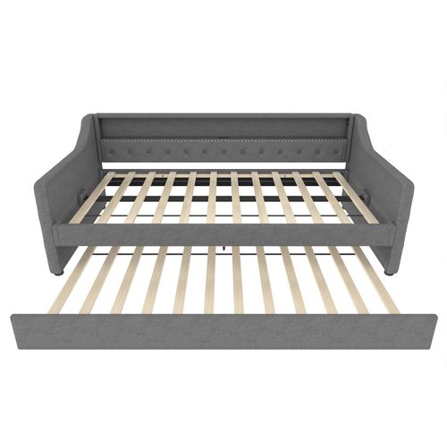 Lit Gigogne 90 X 200, Lit Enfant Avec Ambiance LED, Interface USB, 2 Tiroirs, Lin, Gris