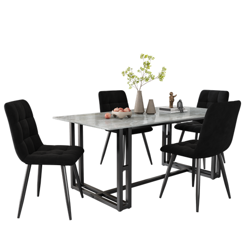 Chaise De Salle à Manger, Lot De 4, Assise En Velours Et Structure En Métal, Noir