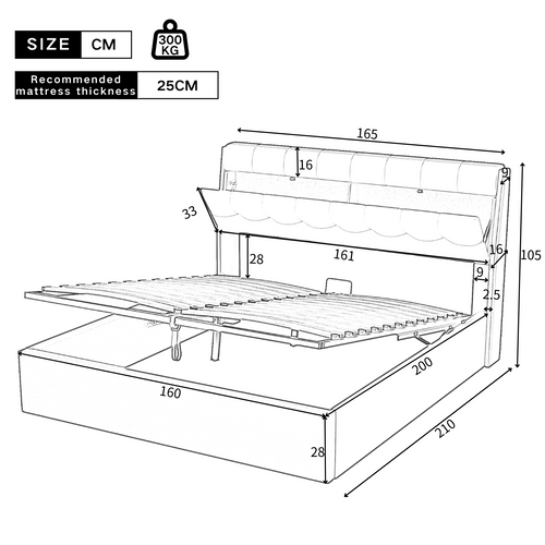 Lit Coffre 160x200 Cm Avec Tête De Lit Rangement, Rembourrage Confortable - Pu Blanc