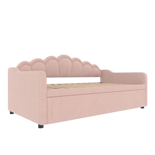 Lit De Repos Avec Lit Gigogne 90x200/180x200cm Avec LED, Lit Multifonctionnel, Velours, Rose