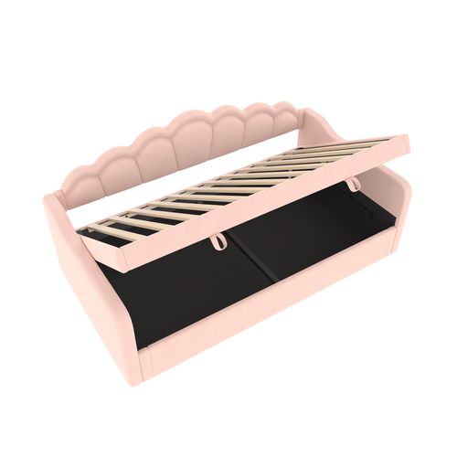 Lit Coffre Enfant 90 X 200 Cm Avec Band LED, Lit De Repos, Forme De Coquille, Velours, Rose