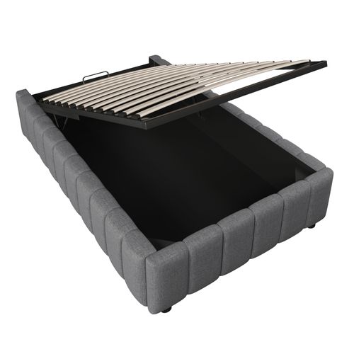 Lit Coffre Enfant 90x200cm, Support Hydraulique, Sans Tête De Lit, Tissu En Lin, Gris