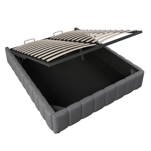 Lit Double 140x200cm, Lit Coffre Avec Support Hydraulique, Sans Tête De Lit, Tissu En Lin, Gris
