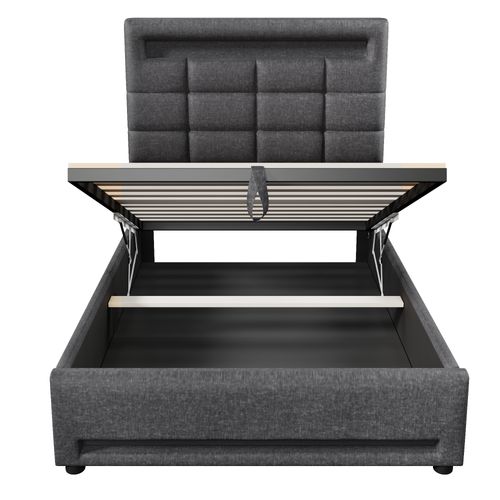 Lit Enfant Rembourré 90*200cm Avec LED Et Port USB, Sommier à Lattes Hydraulique, Lin, Gris