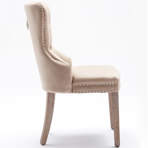 Chaise De Salle à Manger En Velours, Lot De 2, Avec 4 Pieds En Bois, Beige