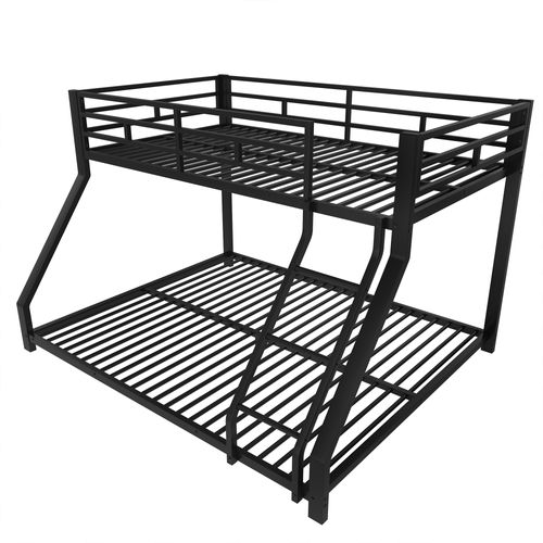 Lit Superposé, 90x200 Cm+140x200 Cm, Avec Clôture Anti-chute Et Escaliers, Cadre En Fer, Noir
