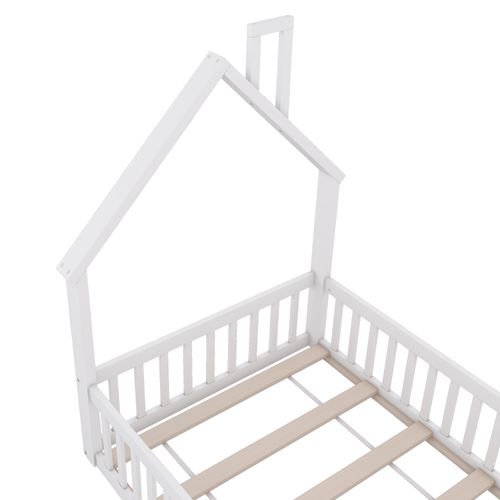 Lit Cabane 90 X 200 Cm - Lit Enfant Forme Cheminée - Pin + Mdf - Blanc
