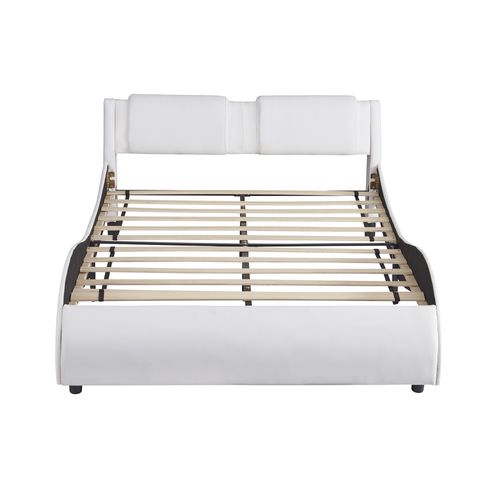 Lit Double Moderne 140*200cm En Similicuir Avec Éclairage LED Et Sommier à Lattes, Blanc