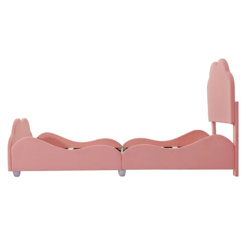 Lit Enfant 90 X 200 Cm à Balustrade Haute Avec Tête Et Pied De Lit En Forme De Nuage, Velours Rose
