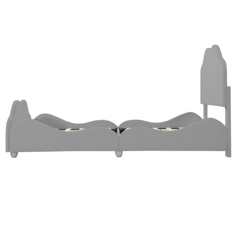 Lit Enfant 90 X 200 Cm à Balustrade Haute Avec Tête Et Pied De Lit En Forme De Nuage, Velours Gris