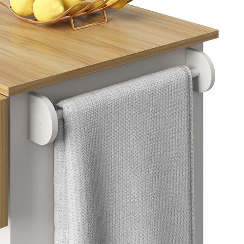 Buffet Cuisine Roulant Avec Porte-bouteilles Amovible, 3 Tiroirs Et Plateau Rabattable, Mdf, Blanc