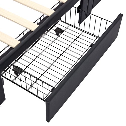 Lit Enfant + 4 Tiroirs, 90x200 Cm, Éclairage LED, 2 Ports USB, Pu, Noir