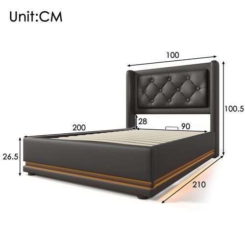 Lit Coffre Design 90x200 Cm - Éclairage LED et USB et Type-c Intégré - Noir Pu