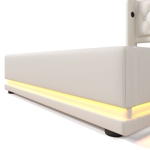 Lit Coffre Design 90x200 Cm - Éclairage LED et USB et Type-c Intégré - Blanc Pu