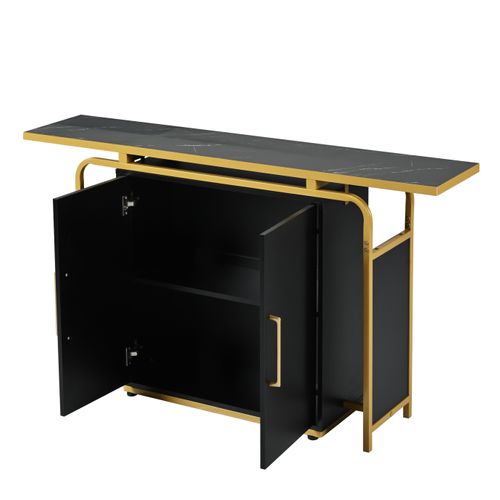 Buffet Noir Moderne(140 X 29,5 X 80 Cm), Deux Portes , Poignées Dorées