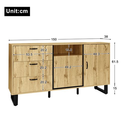 Buffet, Commode, 3 Tiroirs Et 2 Portes, 50 X 38 X 76,5 Cm