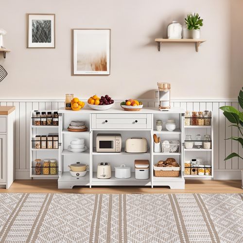 Buffet De 138 Cm, 1 Tiroir, 4 Portes, Blanc