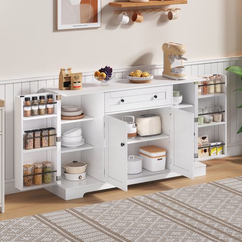 Buffet De 138 Cm, 1 Tiroir, 4 Portes, Blanc