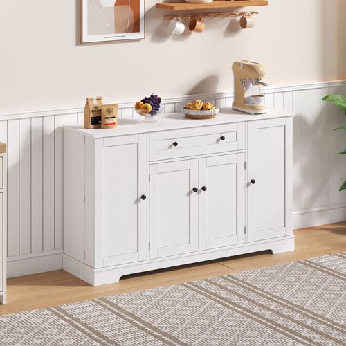 Buffet De 138 Cm, 1 Tiroir, 4 Portes, Blanc
