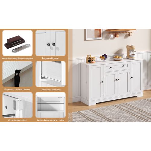 Buffet De 138 Cm, 1 Tiroir, 4 Portes, Blanc