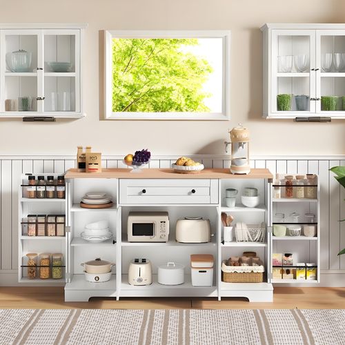 Buffet De 138 Cm, Moderne, Blanc, 1 Tiroir, 4 Portes